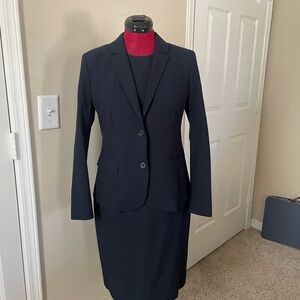 Ann Taylor navy suit set. Includes blazer, sheath dress, and pencil skirt.